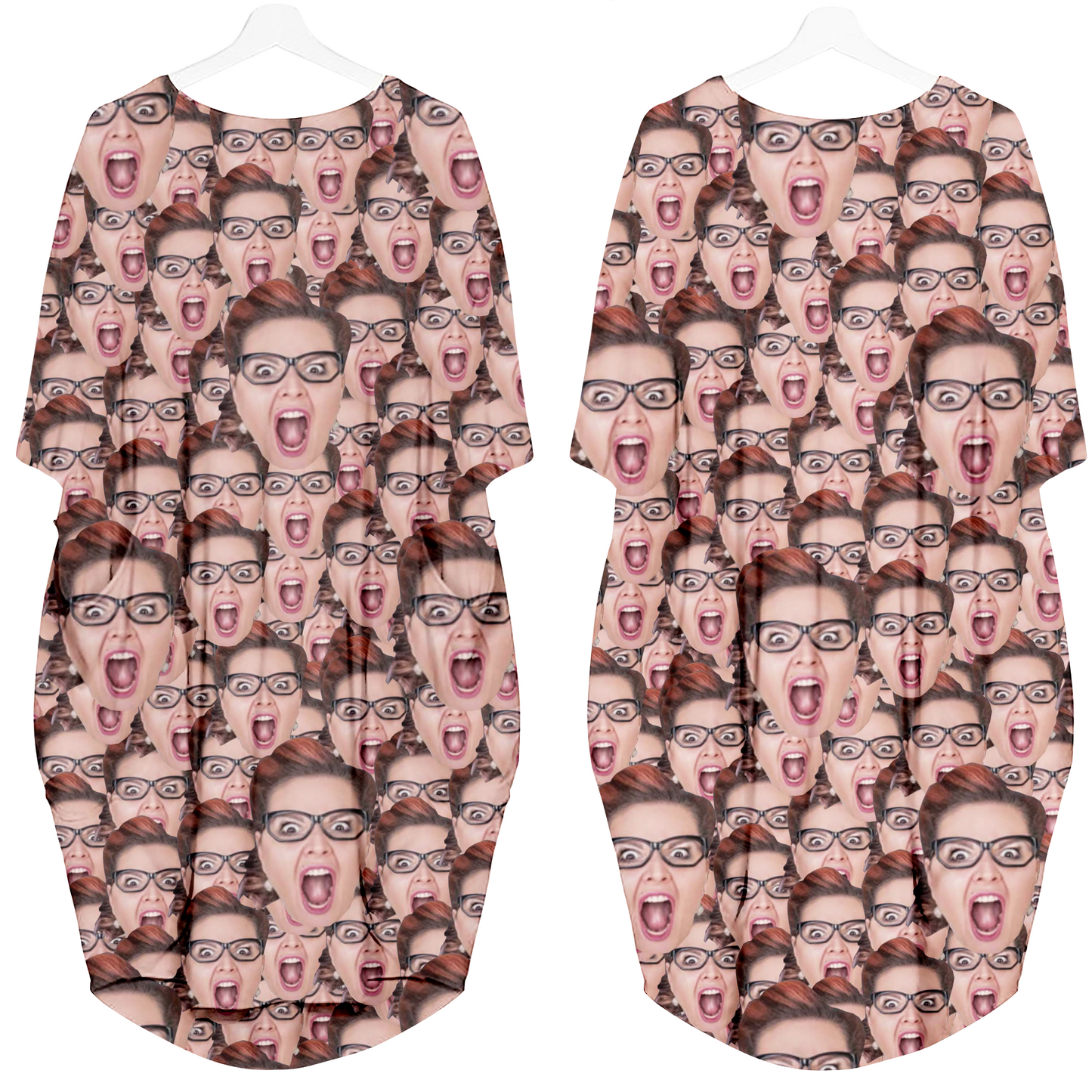 Custom Photo Face on Funny Personalized Short Sleeve Batwing Dress for Women