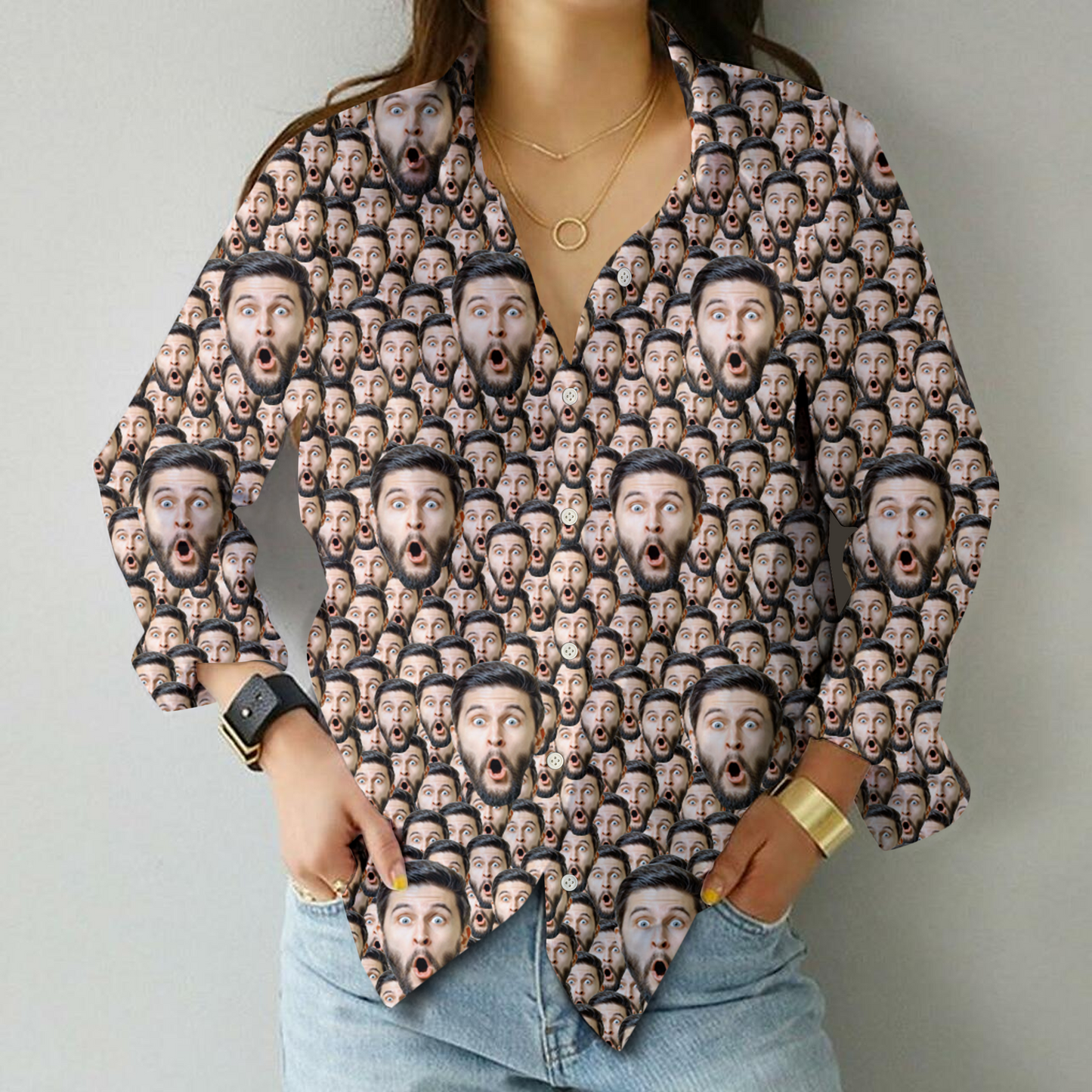 Create a Funny Long Sleeve Hawaiian Shirt with Human or Pet Face on It