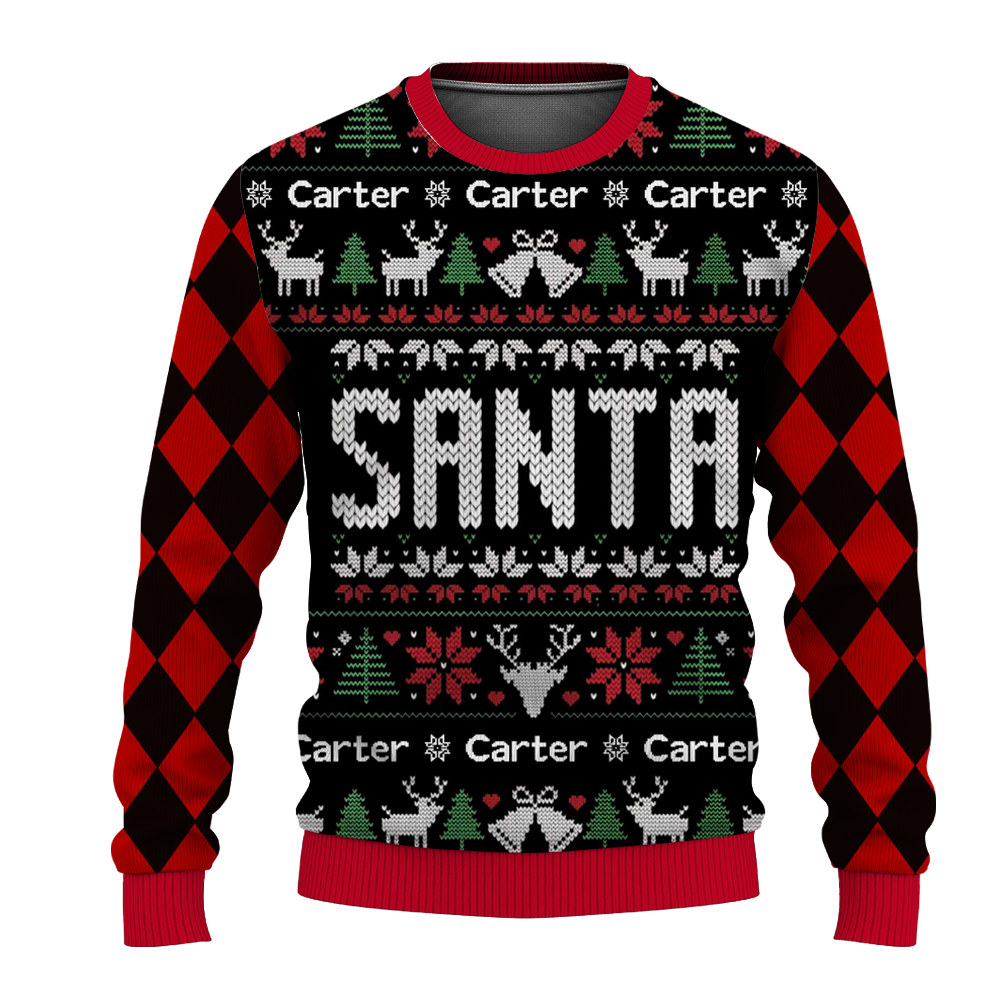 Custom Name Funny Couples Ugly Christmas Sweater, Couples Matching Ugly Christmas Sweater