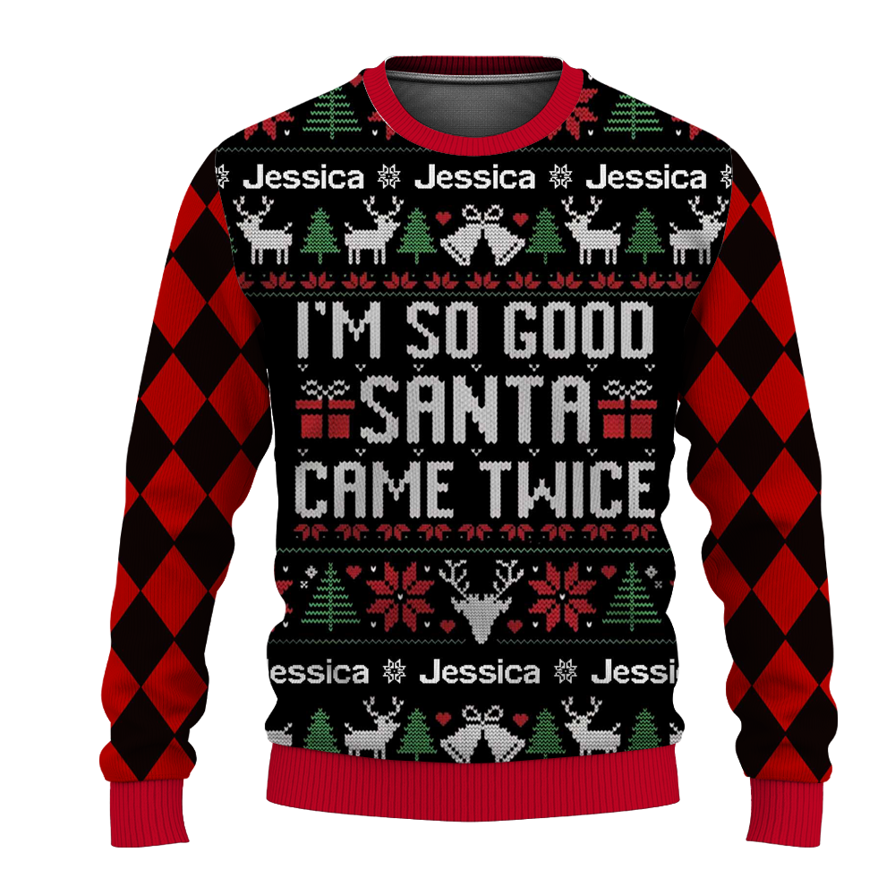 Custom Name Funny Couples Ugly Christmas Sweater, Couples Matching Ugly Christmas Sweater