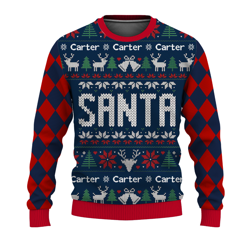 Custom Name Funny Couples Ugly Christmas Sweater, Couples Matching Ugly Christmas Sweater