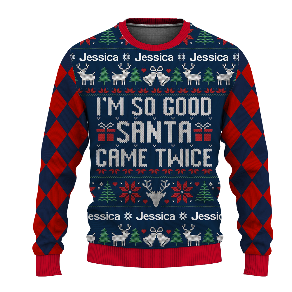 Custom Name Funny Couples Ugly Christmas Sweater, Couples Matching Ugly Christmas Sweater