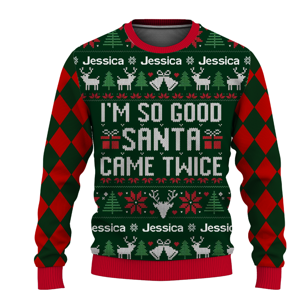 Custom Name Funny Couples Ugly Christmas Sweater, Couples Matching Ugly Christmas Sweater