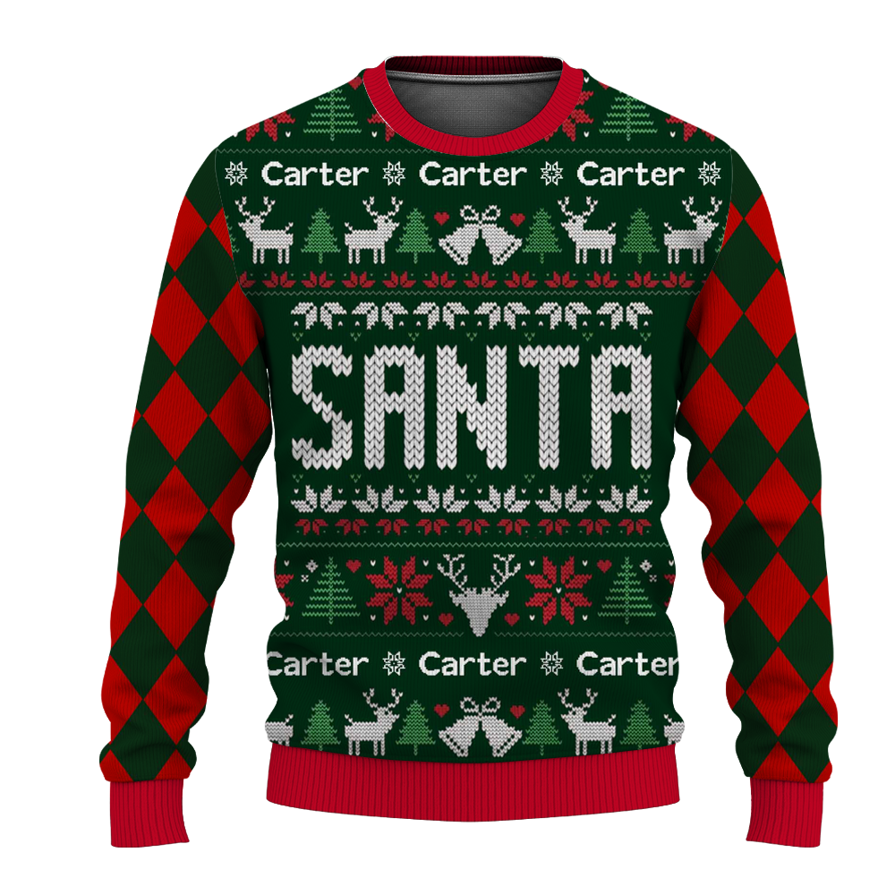 Custom Name Funny Couples Ugly Christmas Sweater, Couples Matching Ugly Christmas Sweater