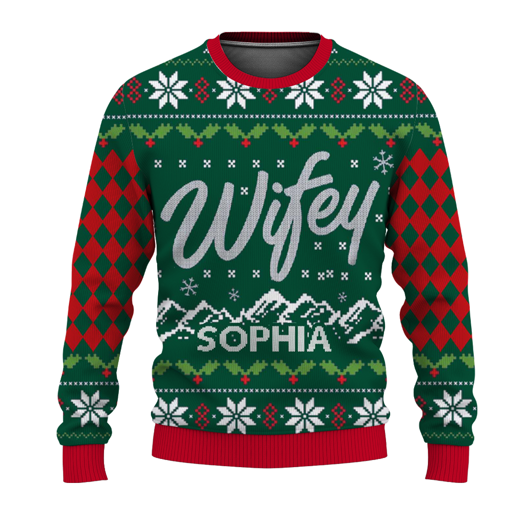 Custom Name on Hubby Wifey Matching Christmas Knitting Ugly Christmas Sweater