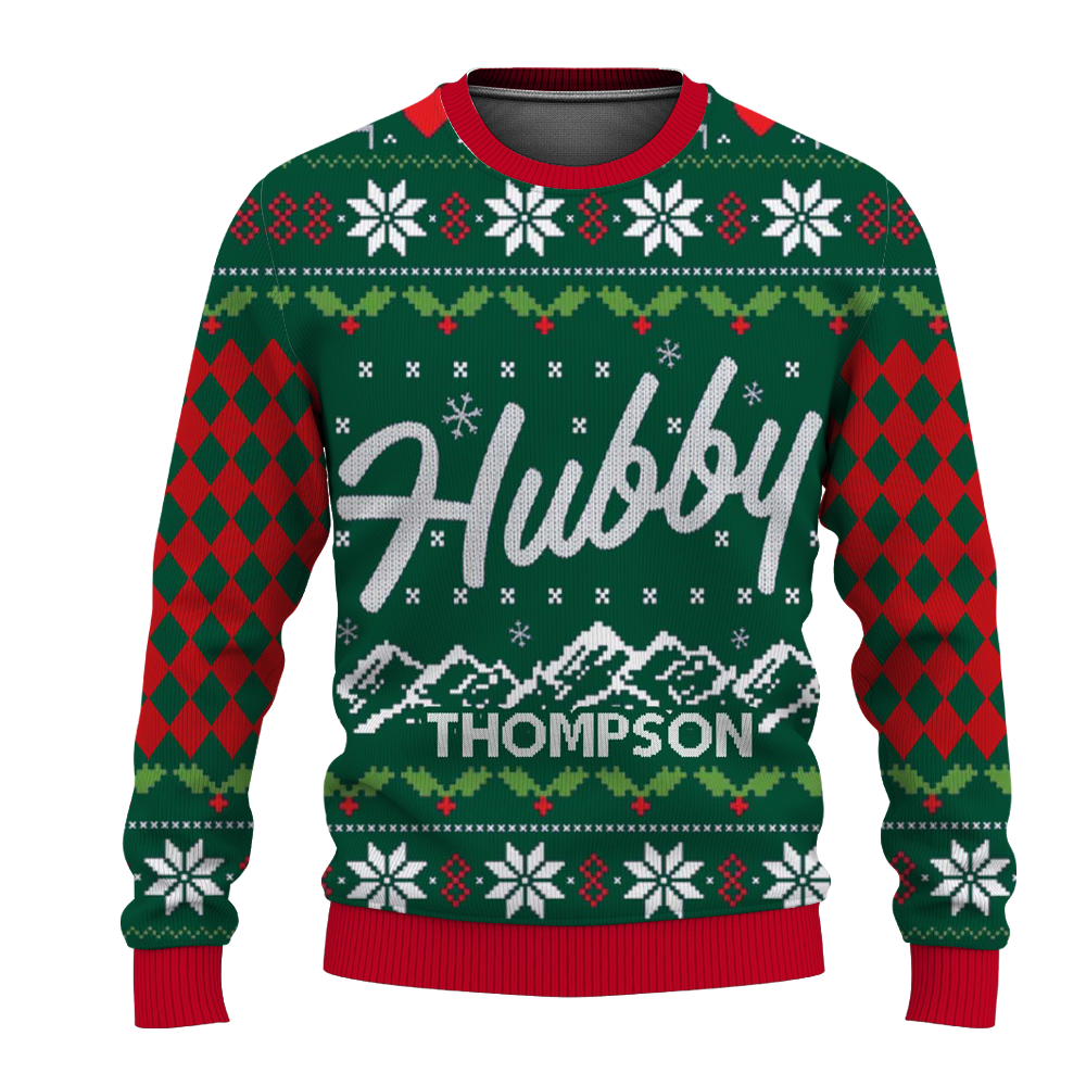 Custom Name on Hubby Wifey Matching Christmas Knitting Ugly Christmas Sweater