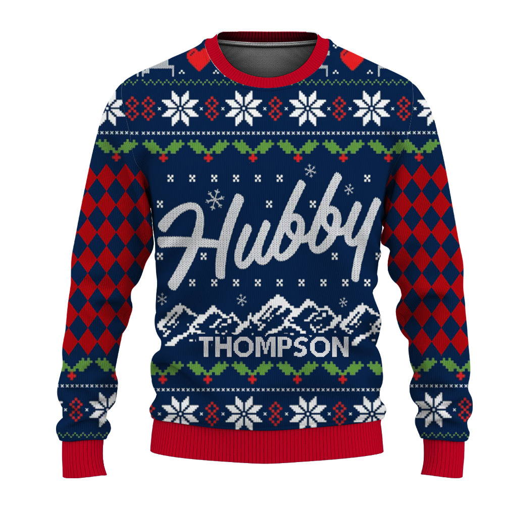 Custom Name on Hubby Wifey Matching Christmas Knitting Ugly Christmas Sweater