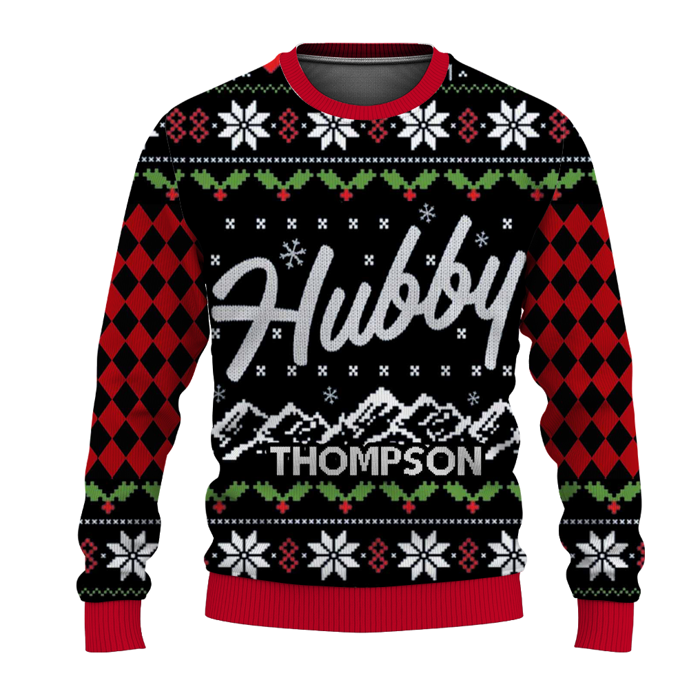 Custom Name on Hubby Wifey Matching Christmas Knitting Ugly Christmas Sweater