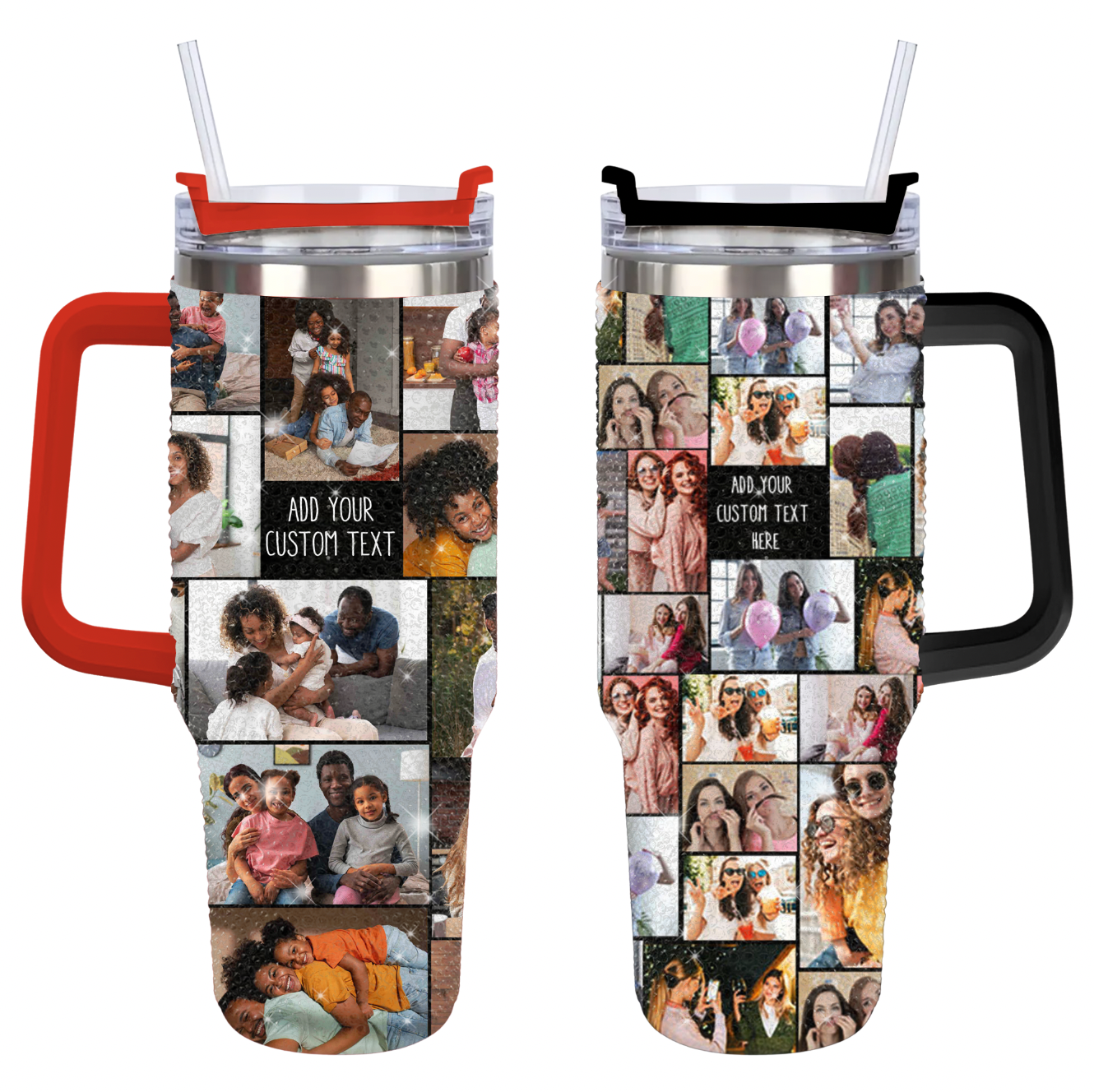 Custom Photo Collage and Text on Personalized Rhinestone Diamond 40oz Tumbler