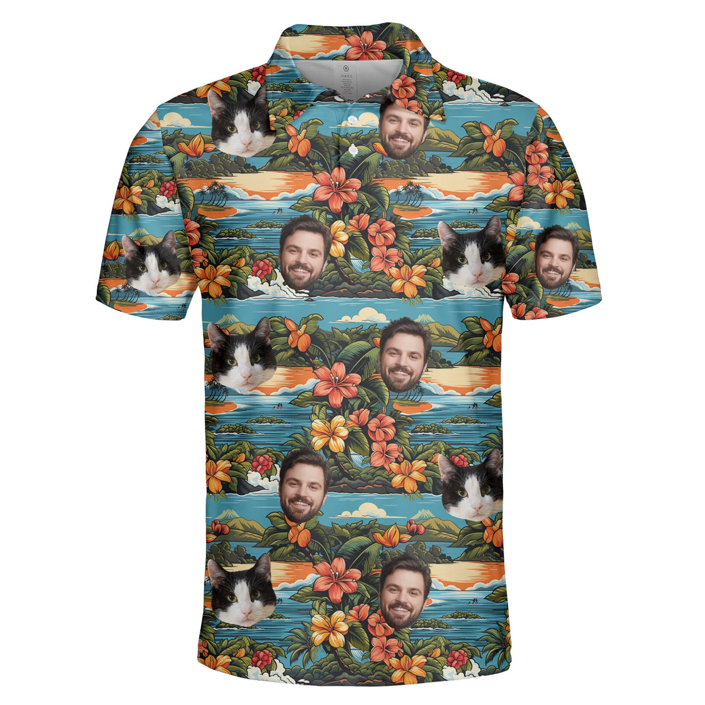 Custom Tropical Aloha Hawaiian Polo Shirt with Pet Human Face on it