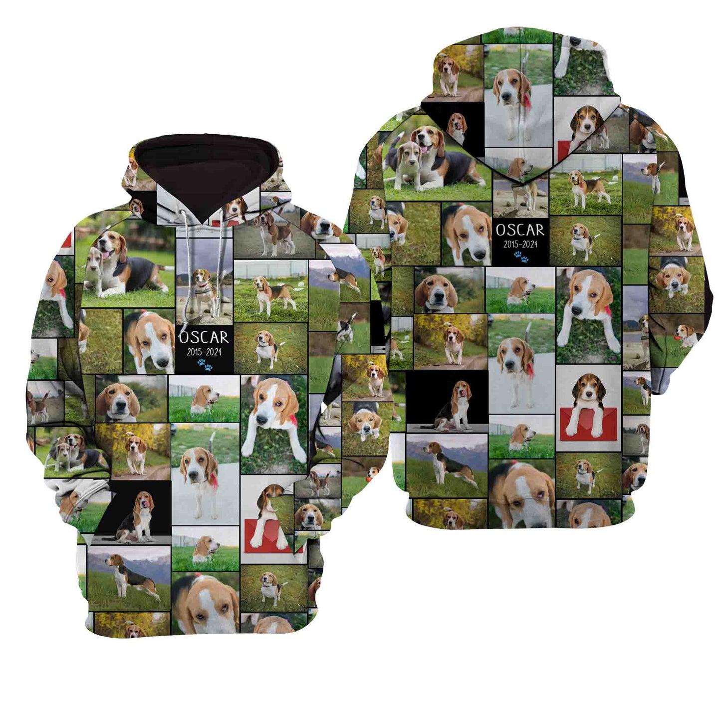 Custom Dog Pet Photo Collage and Text on All-Over Print Unisex Raglan Hoodie