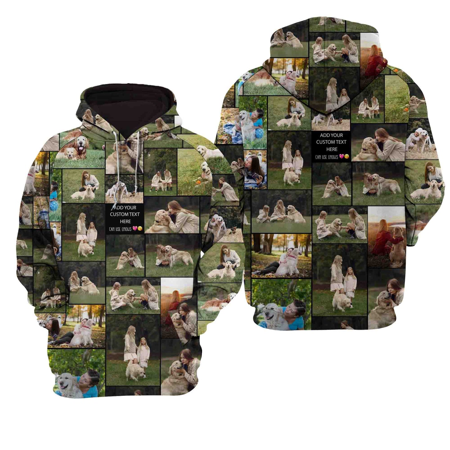 Custom Dog Pet Photo Collage and Text on All-Over Print Unisex Raglan Hoodie