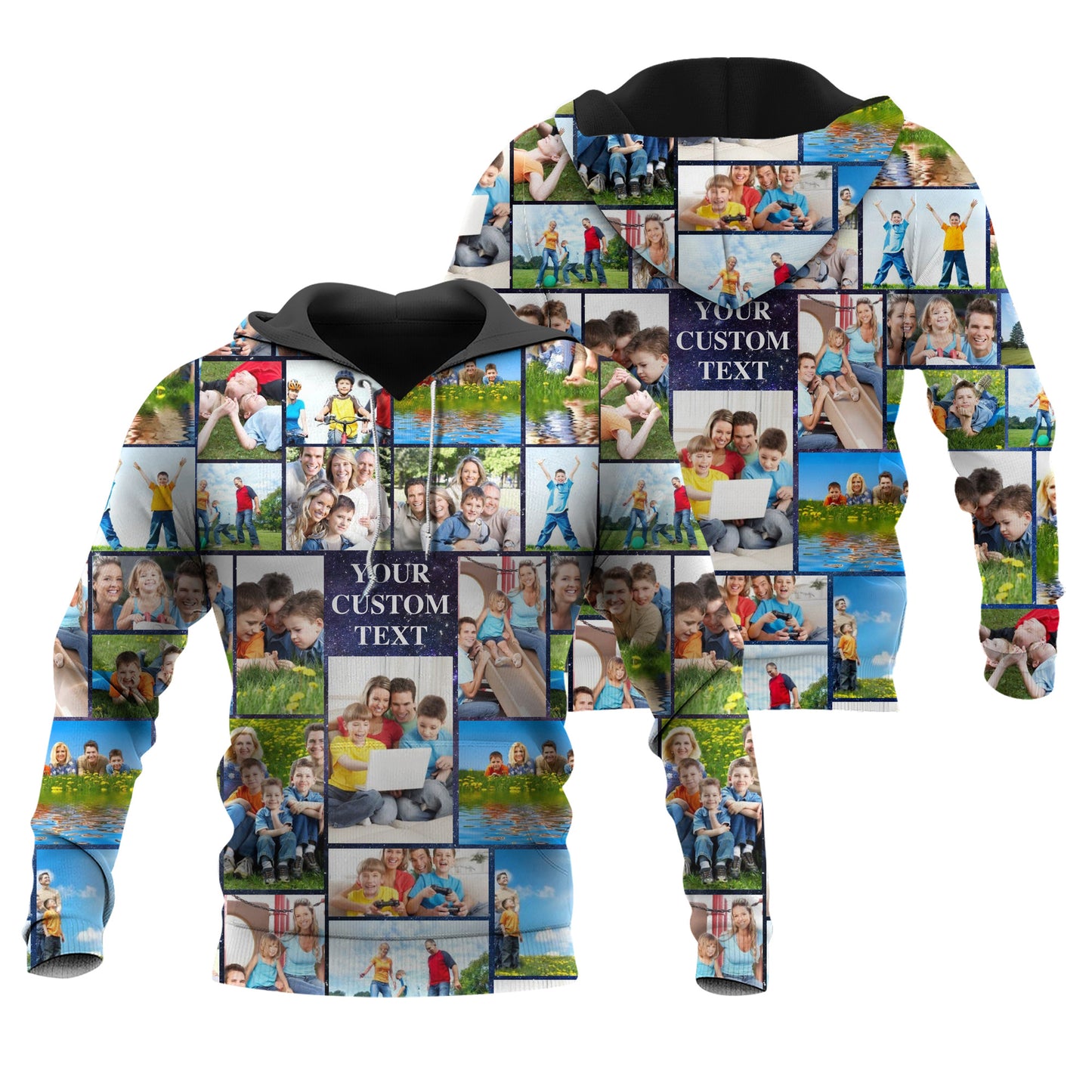 Create Your Own Galaxy Hoodie with Photo Collage & Text – Custom Hoodie for Family, Friends or Couples