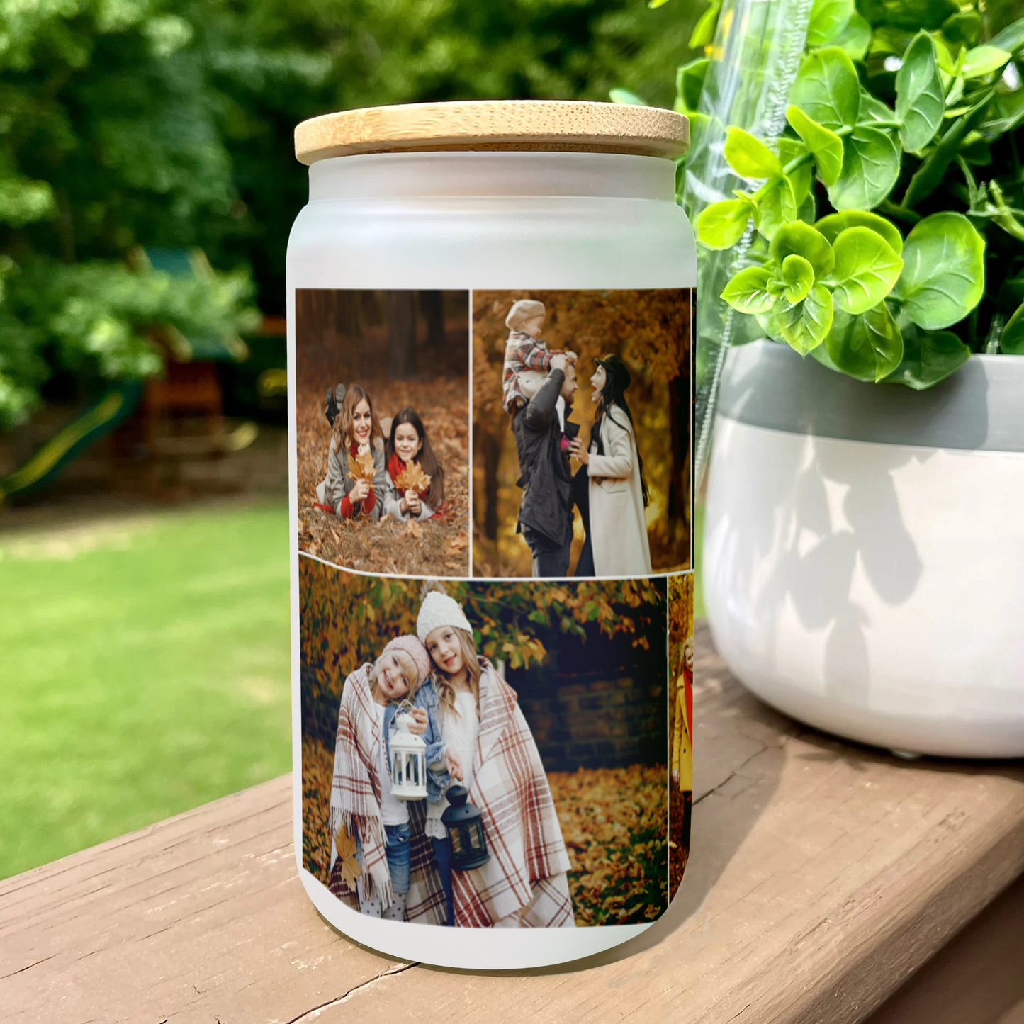 Custom Photo Collage Glass Can – Personalized Glass Can with Picture – Photo Glass Can for Mom, Grandma