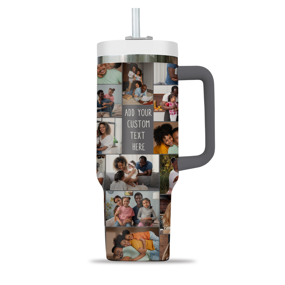 Custom Photo Collage & Text on Personalized Opaque Lid 40oz Tumbler