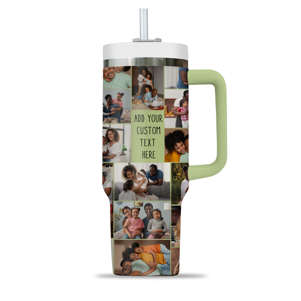 Custom Photo Collage & Text on Personalized Opaque Lid 40oz Tumbler