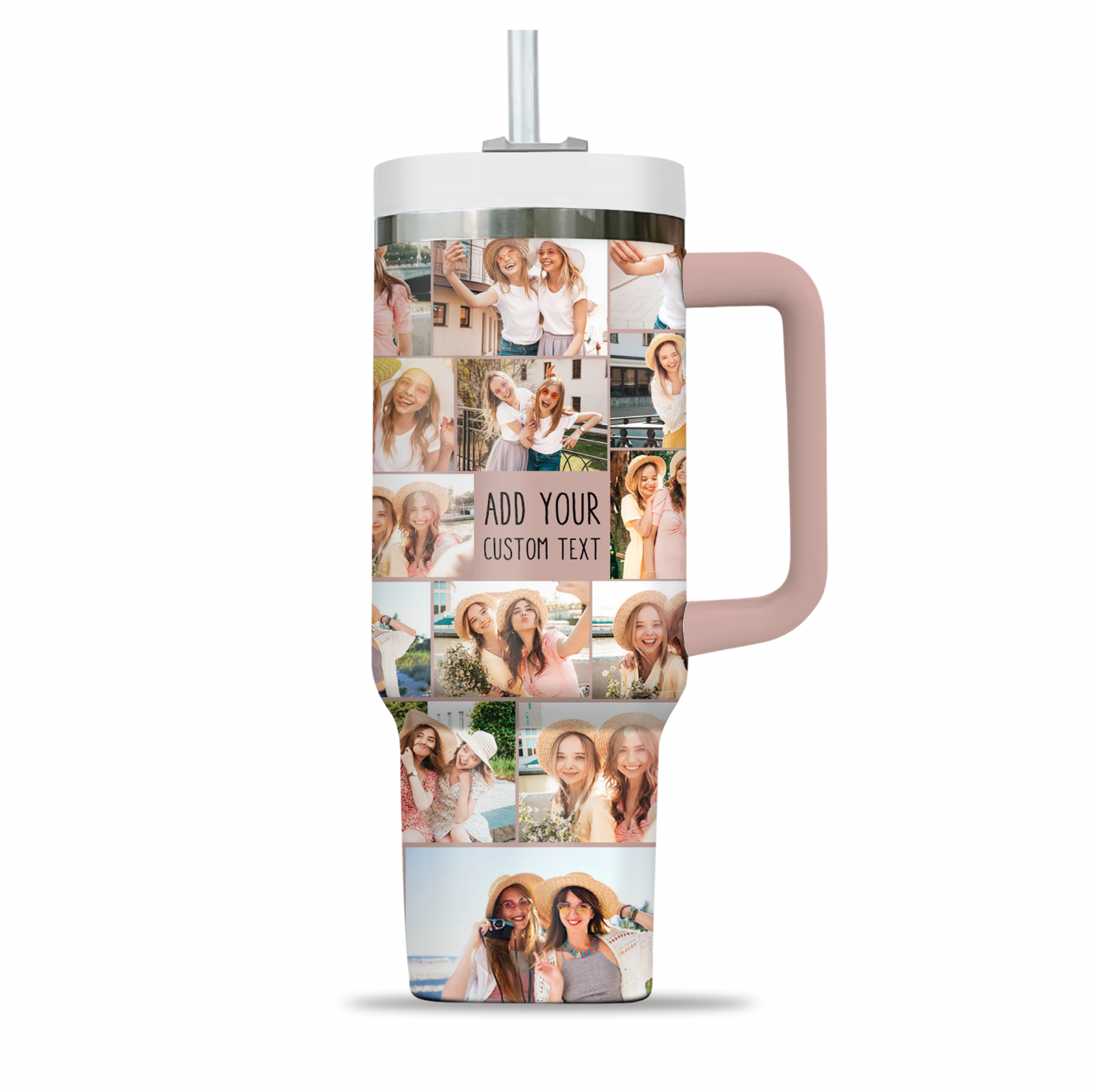 Custom Photo Collage & Text on Personalized Opaque Lid 40oz Tumbler