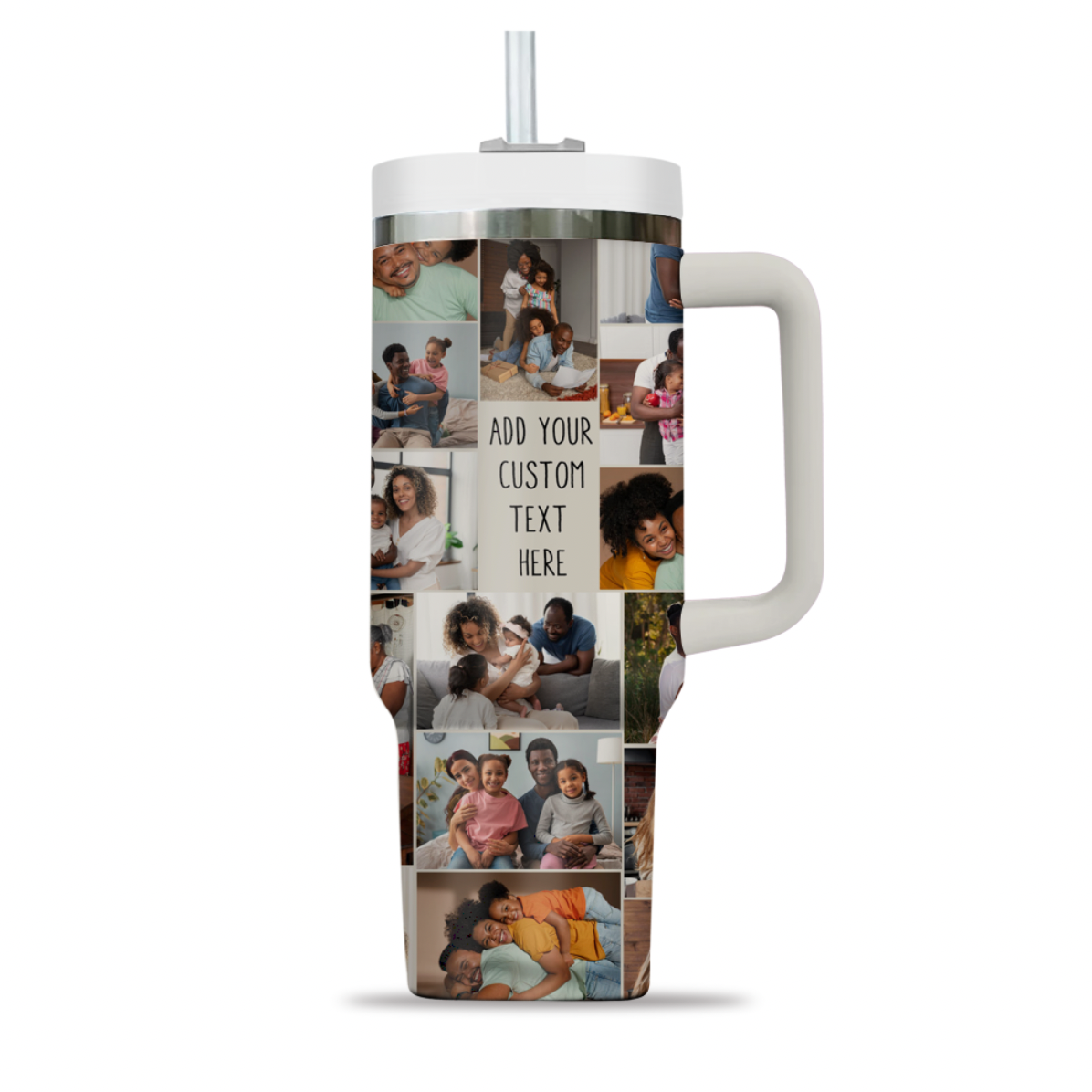 Custom Photo Collage & Text on Personalized Opaque Lid 40oz Tumbler