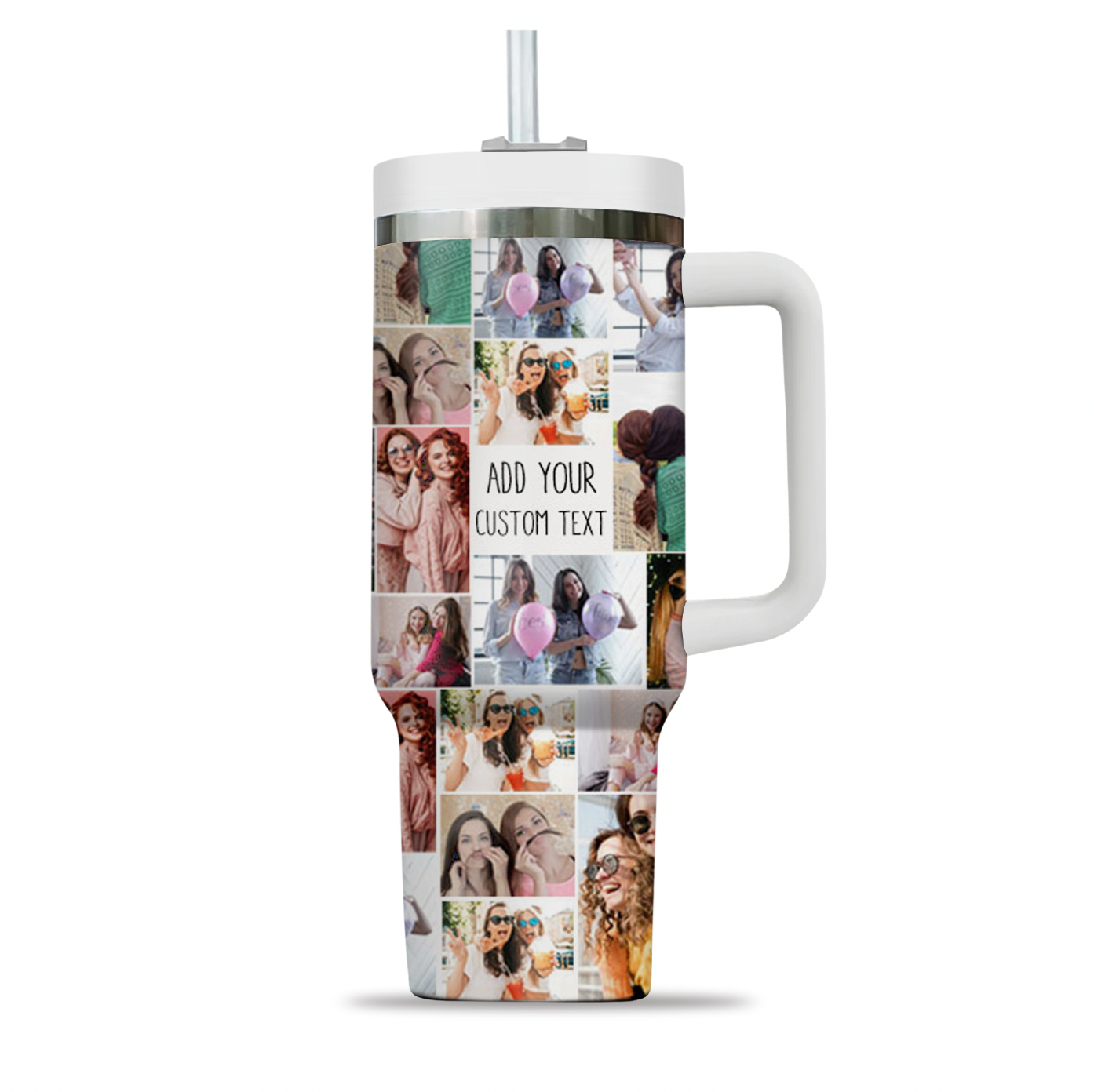 Custom Photo Collage & Text on Personalized Opaque Lid 40oz Tumbler