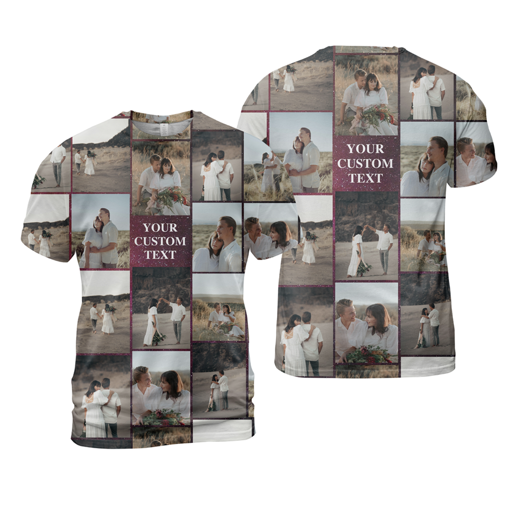 Create Your Own Galaxy T-Shirt with Photo Collage & Text – Custom Shirt for Family, Friends or Couples