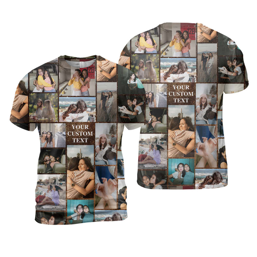 Create Your Own Galaxy T-Shirt with Photo Collage & Text – Custom Shirt for Family, Friends or Couples