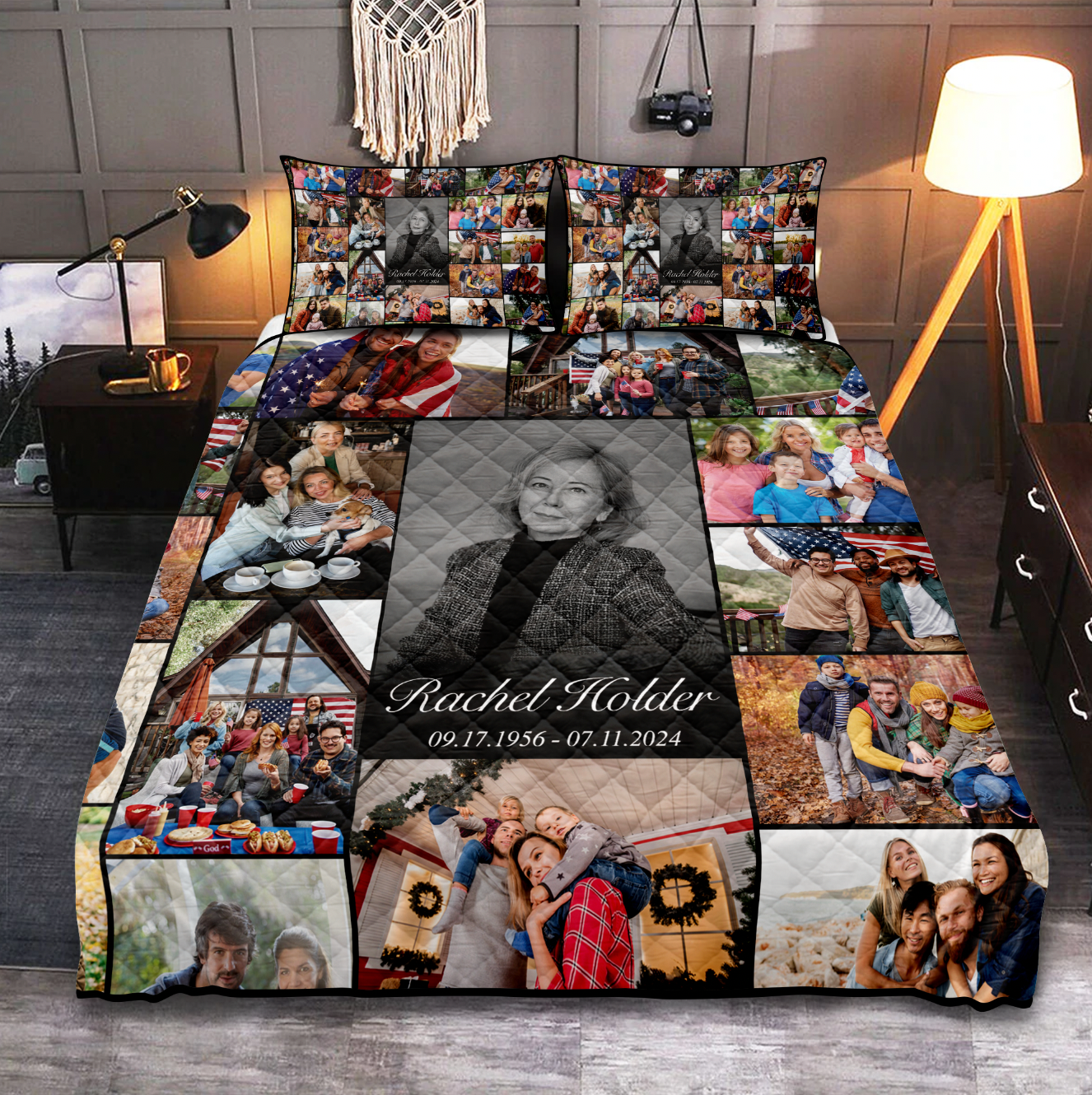 Personalized Memorial Quilt Bedding for Loss of Mother with Photo Collage & Text on Quilt Bedding Set