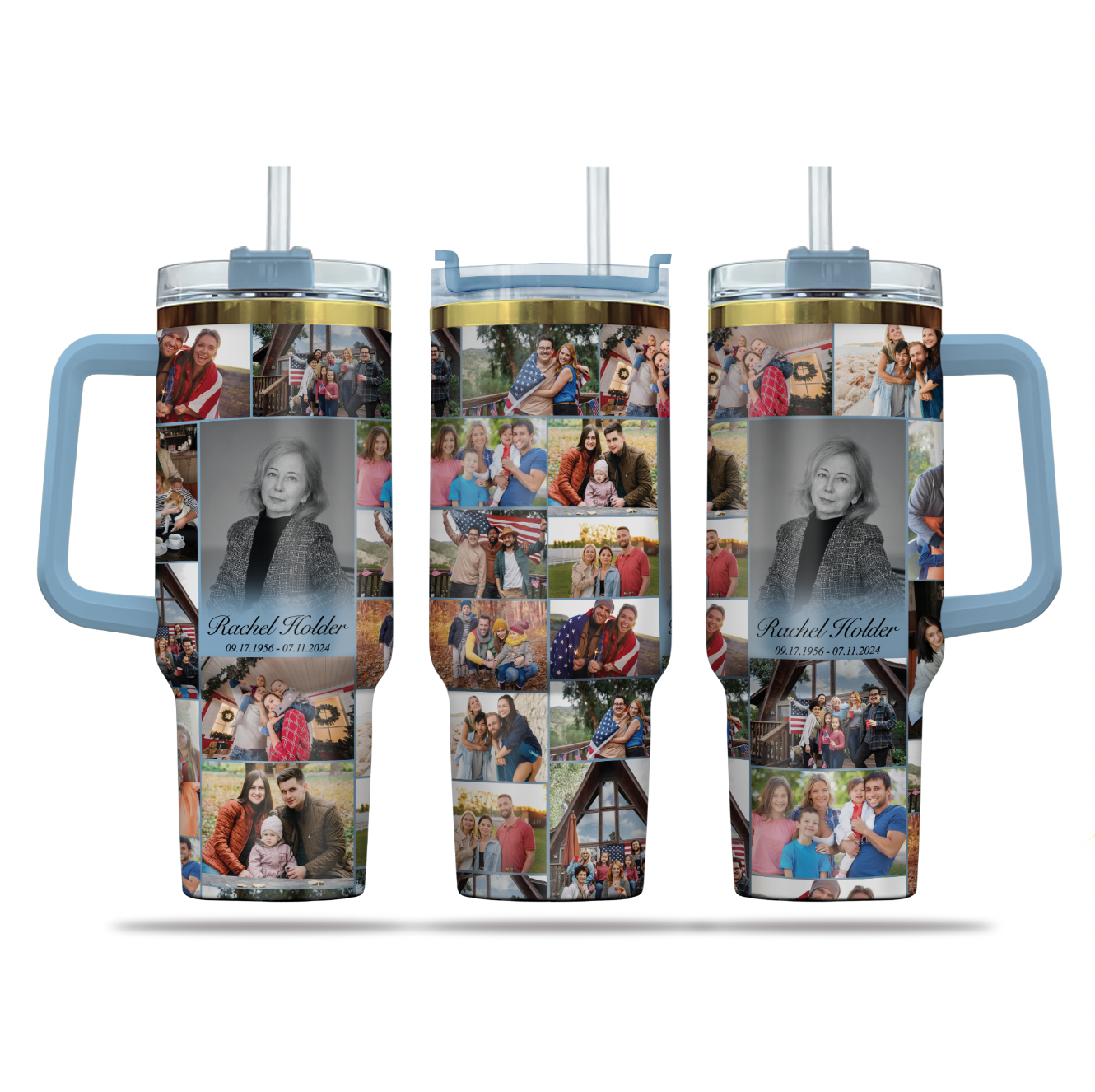 Personalized Memorial Tumbler for Loss of Mother with Photo Collage & Text on 40oz Golden Tumbler
