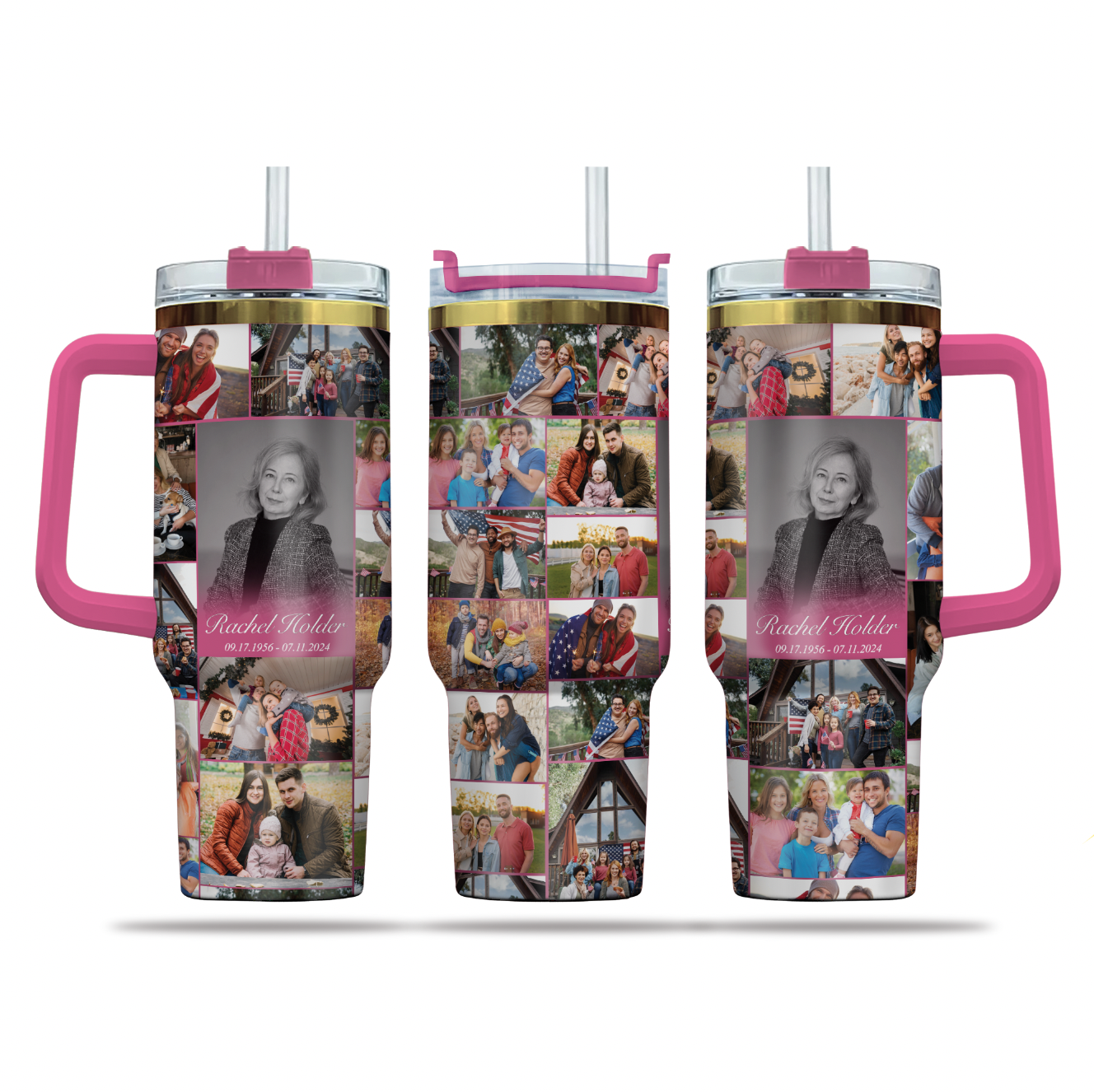 Personalized Memorial Tumbler for Loss of Mother with Photo Collage & Text on 40oz Golden Tumbler