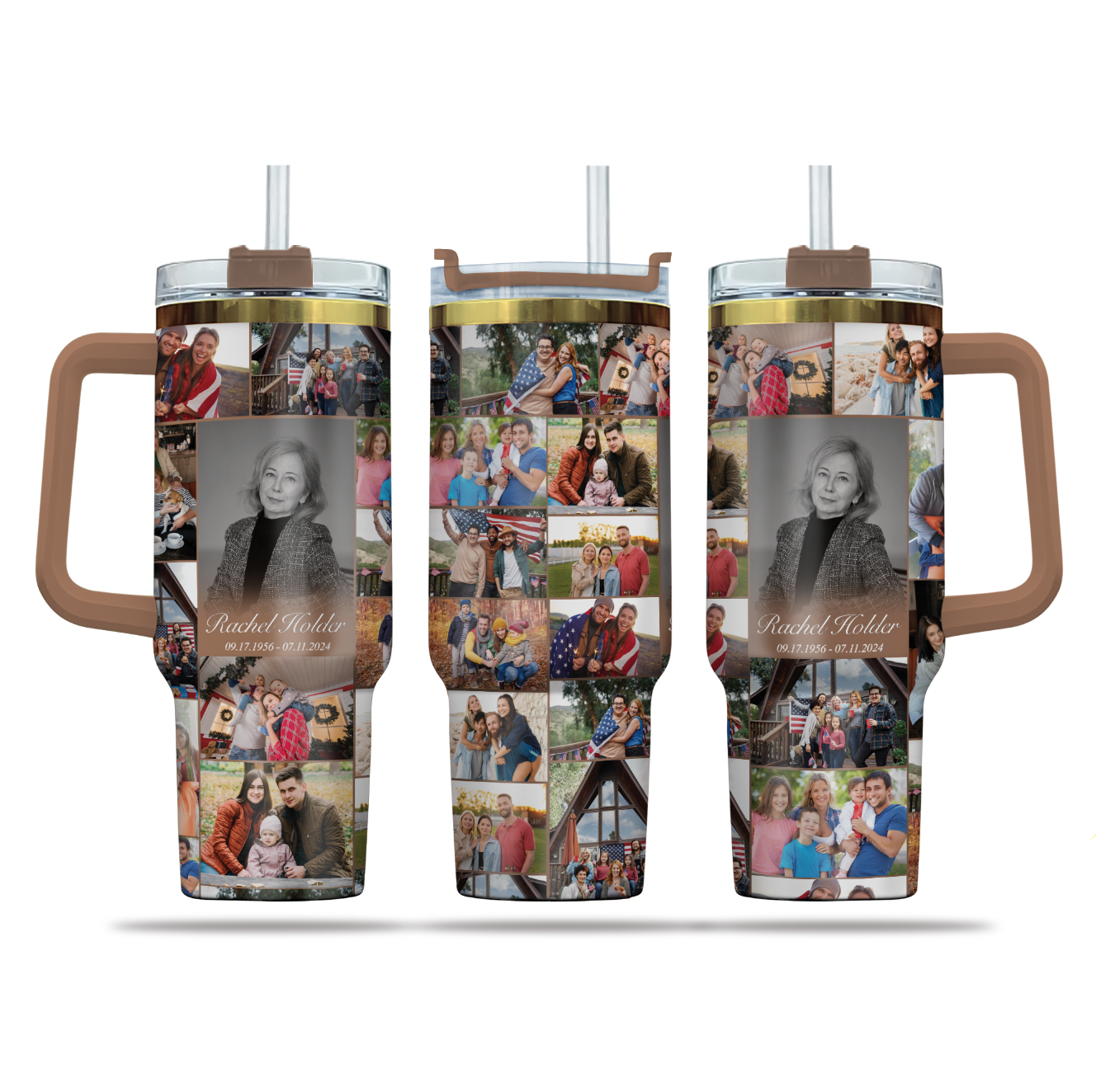 Personalized Memorial Tumbler for Loss of Mother with Photo Collage & Text on 40oz Golden Tumbler