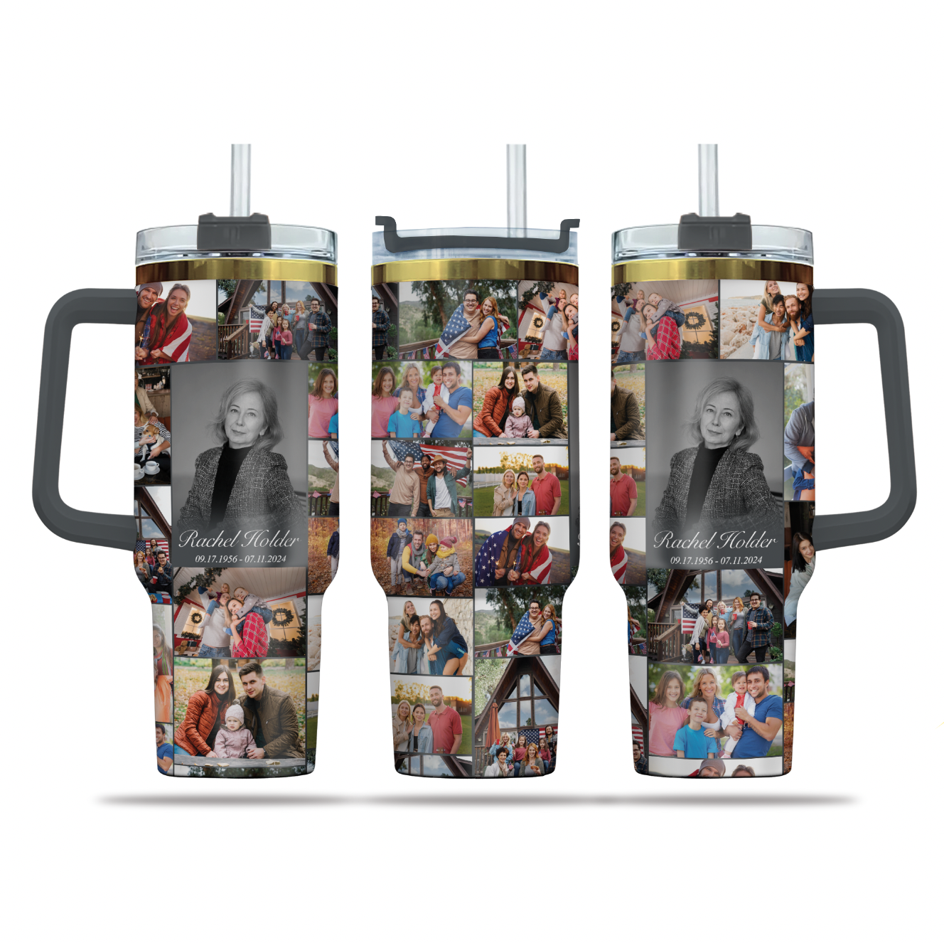 Personalized Memorial Tumbler for Loss of Mother with Photo Collage & Text on 40oz Golden Tumbler
