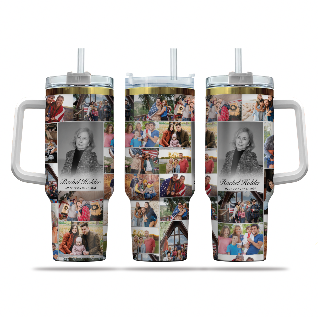 Personalized Memorial Tumbler for Loss of Mother with Photo Collage & Text on 40oz Golden Tumbler