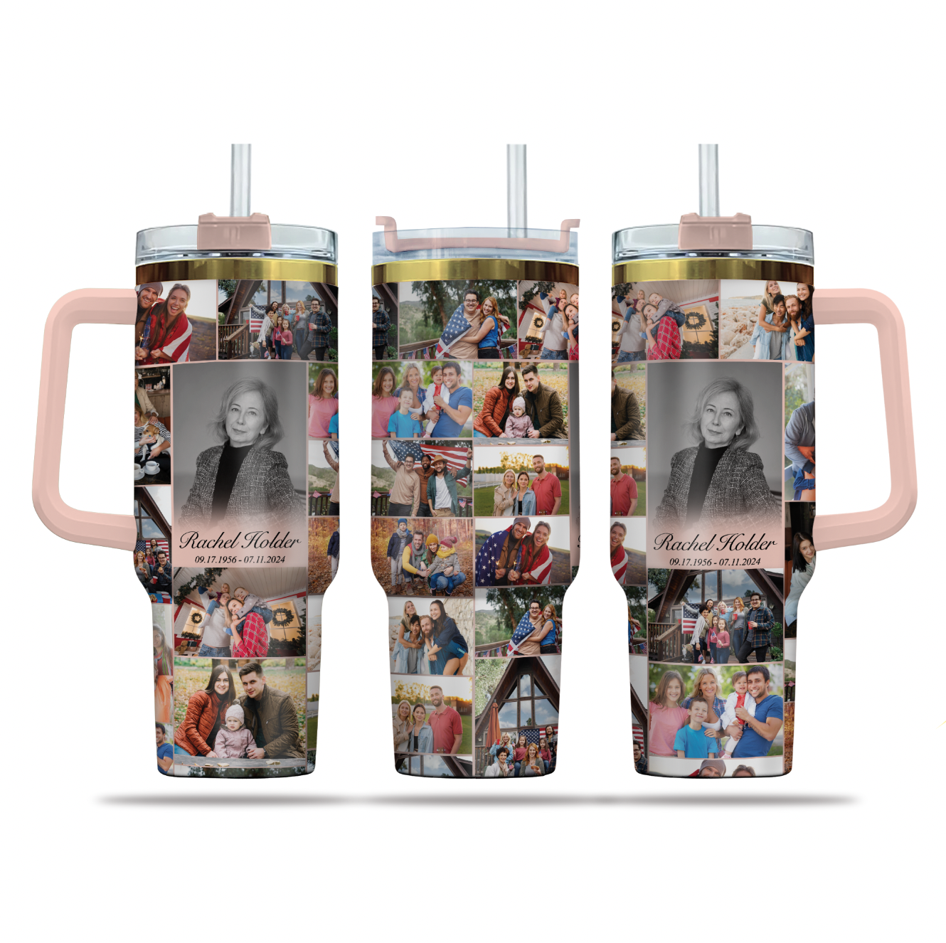 Personalized Memorial Tumbler for Loss of Mother with Photo Collage & Text on 40oz Golden Tumbler