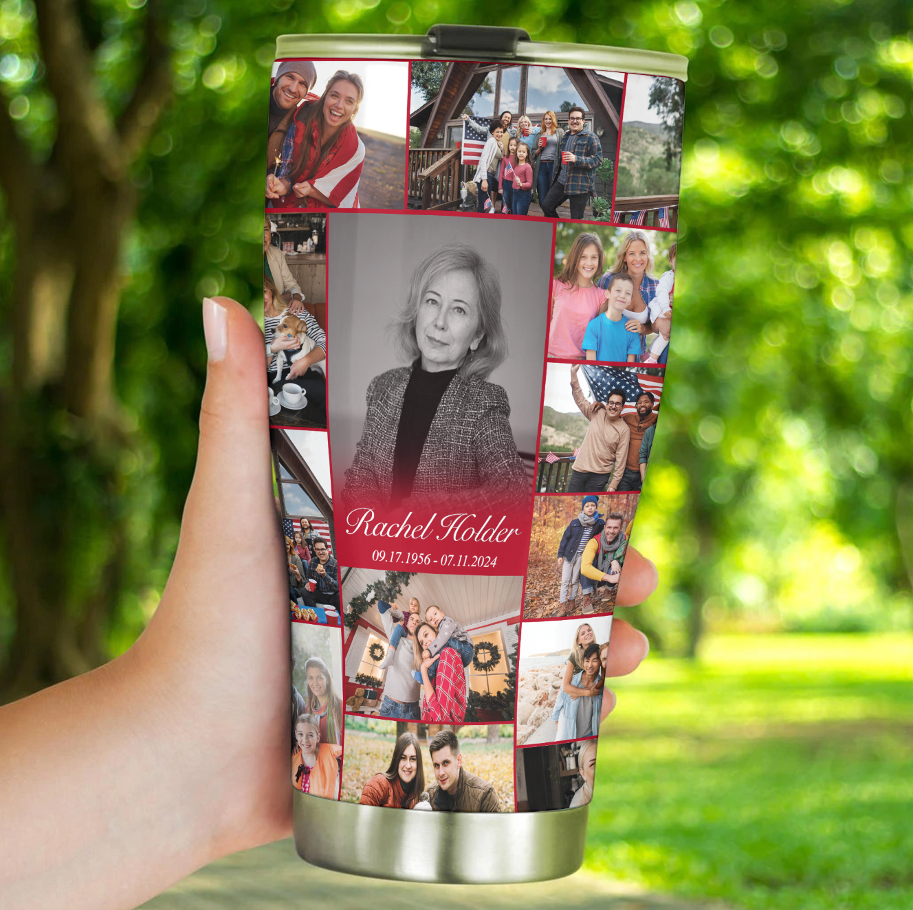 Personalized Memorial Tumbler for Loss of Mother with Photo Collage & Text on Curved Tumbler