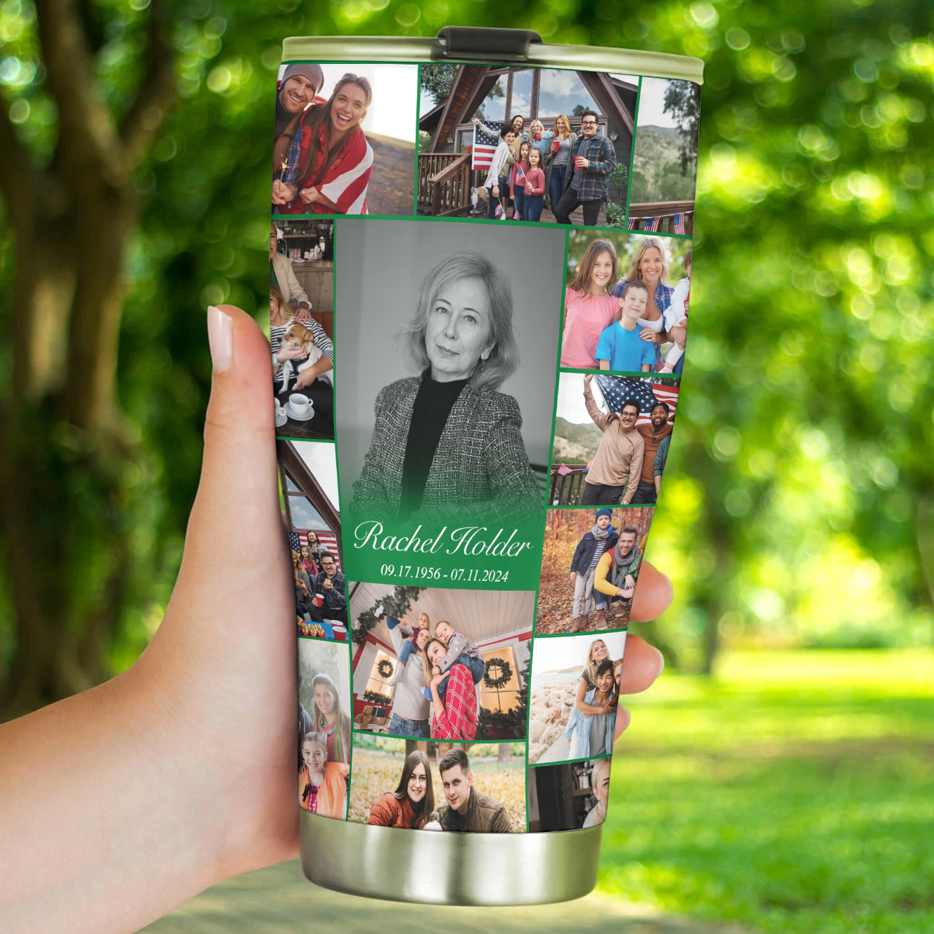 Personalized Memorial Tumbler for Loss of Mother with Photo Collage & Text on Curved Tumbler