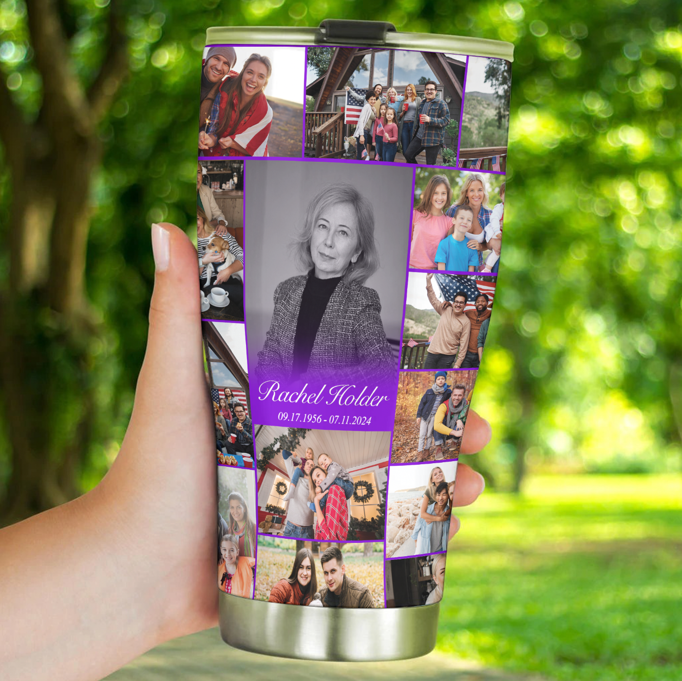 Personalized Memorial Tumbler for Loss of Mother with Photo Collage & Text on Curved Tumbler