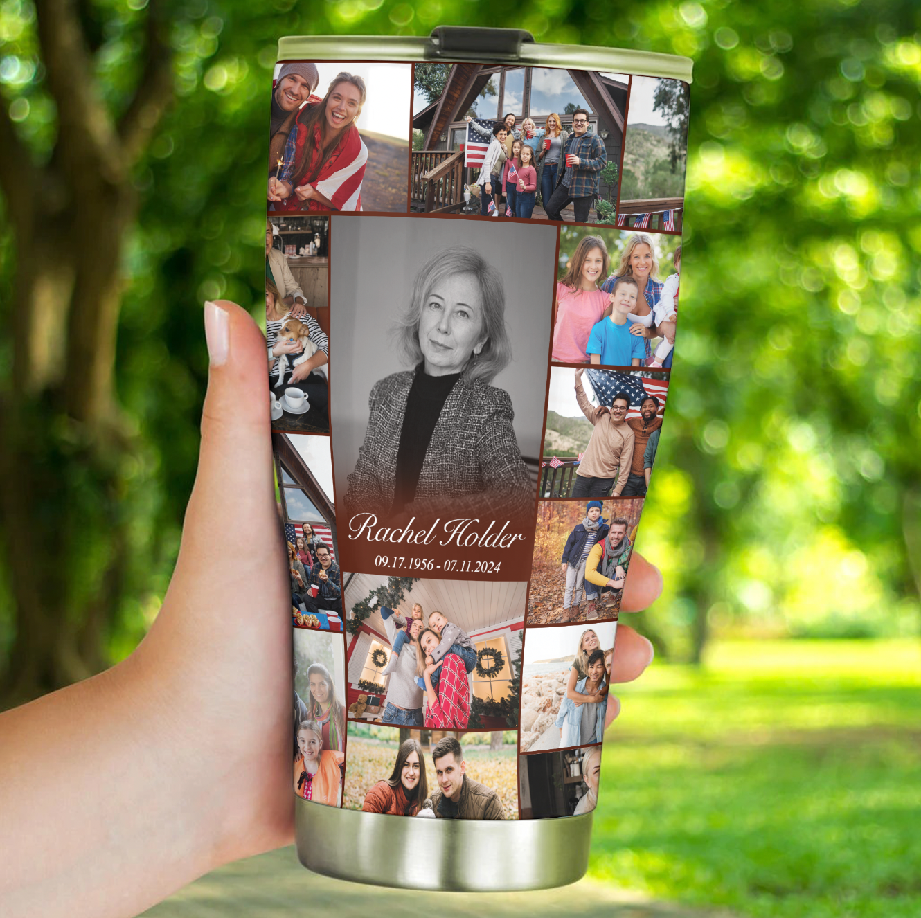 Personalized Memorial Tumbler for Loss of Mother with Photo Collage & Text on Curved Tumbler