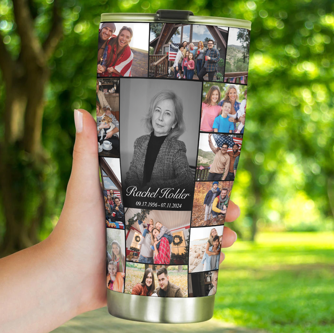 Personalized Memorial Tumbler for Loss of Mother with Photo Collage & Text on Curved Tumbler