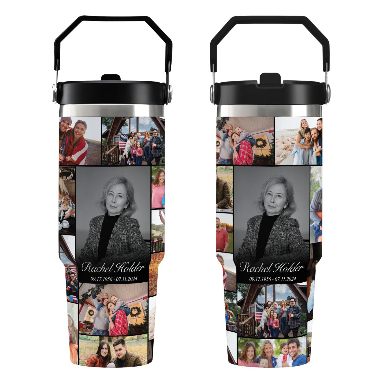 Personalized Memorial Tumbler for Loss of Mother with Photo Collage & Text on Flip Straw Tumbler
