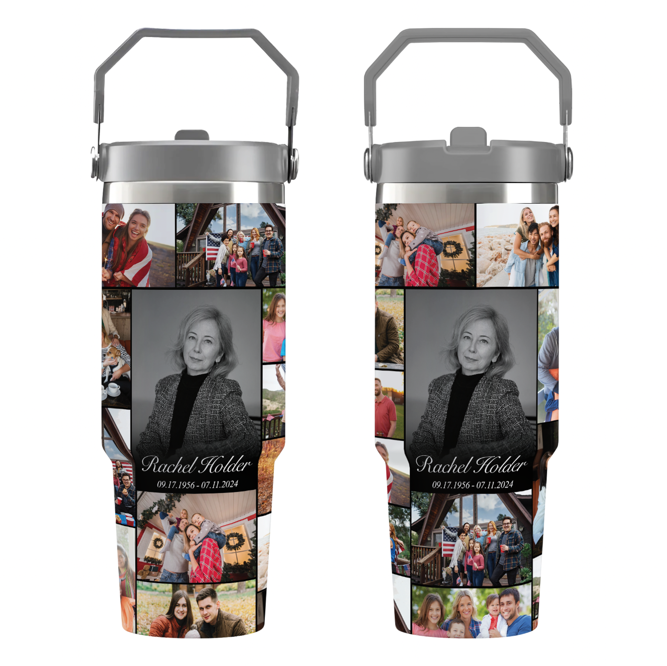 Personalized Memorial Tumbler for Loss of Mother with Photo Collage & Text on Flip Straw Tumbler