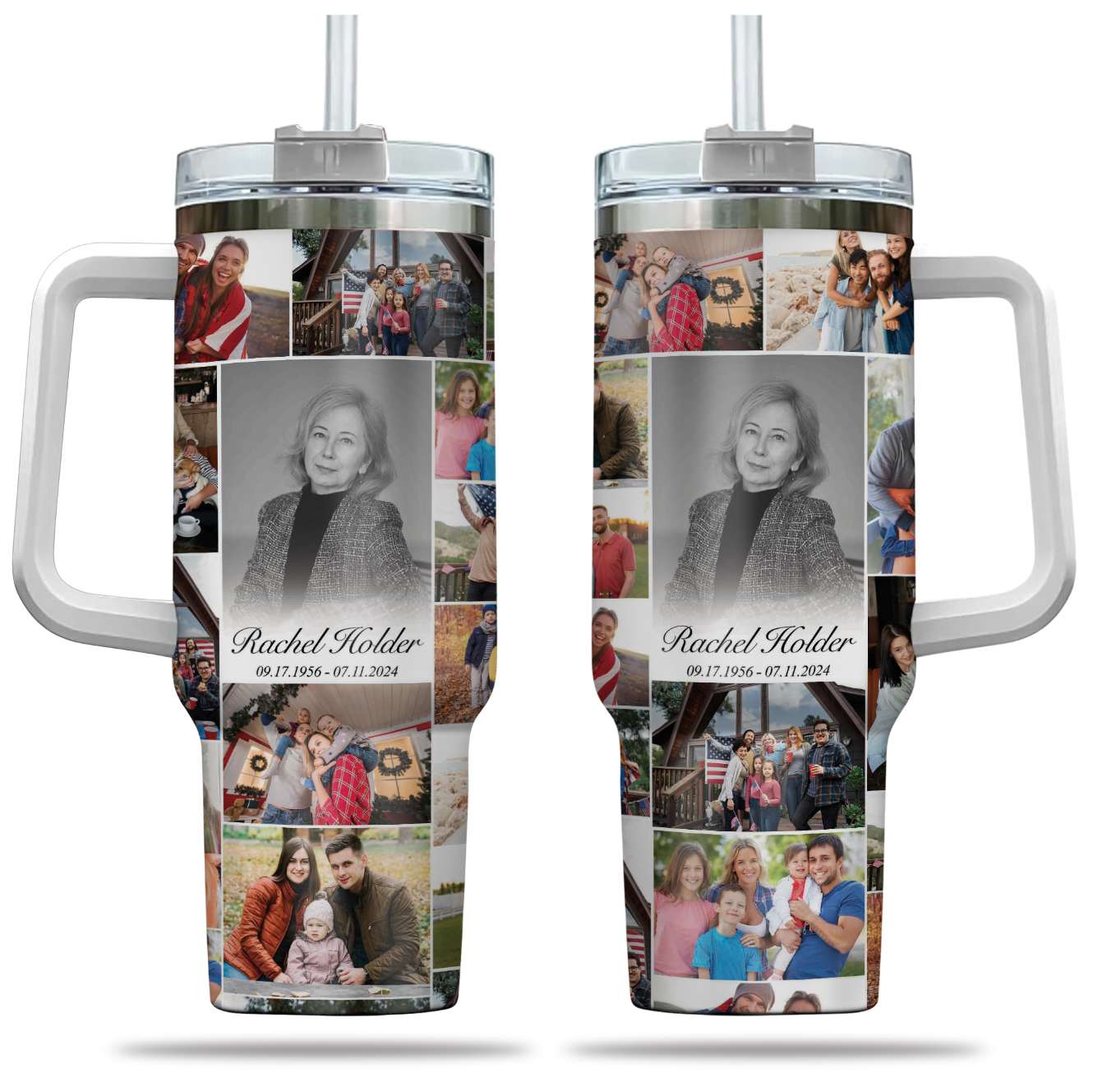 Personalized Memorial Tumbler for Loss of Mother with Photo Collage & Text on Tumbler
