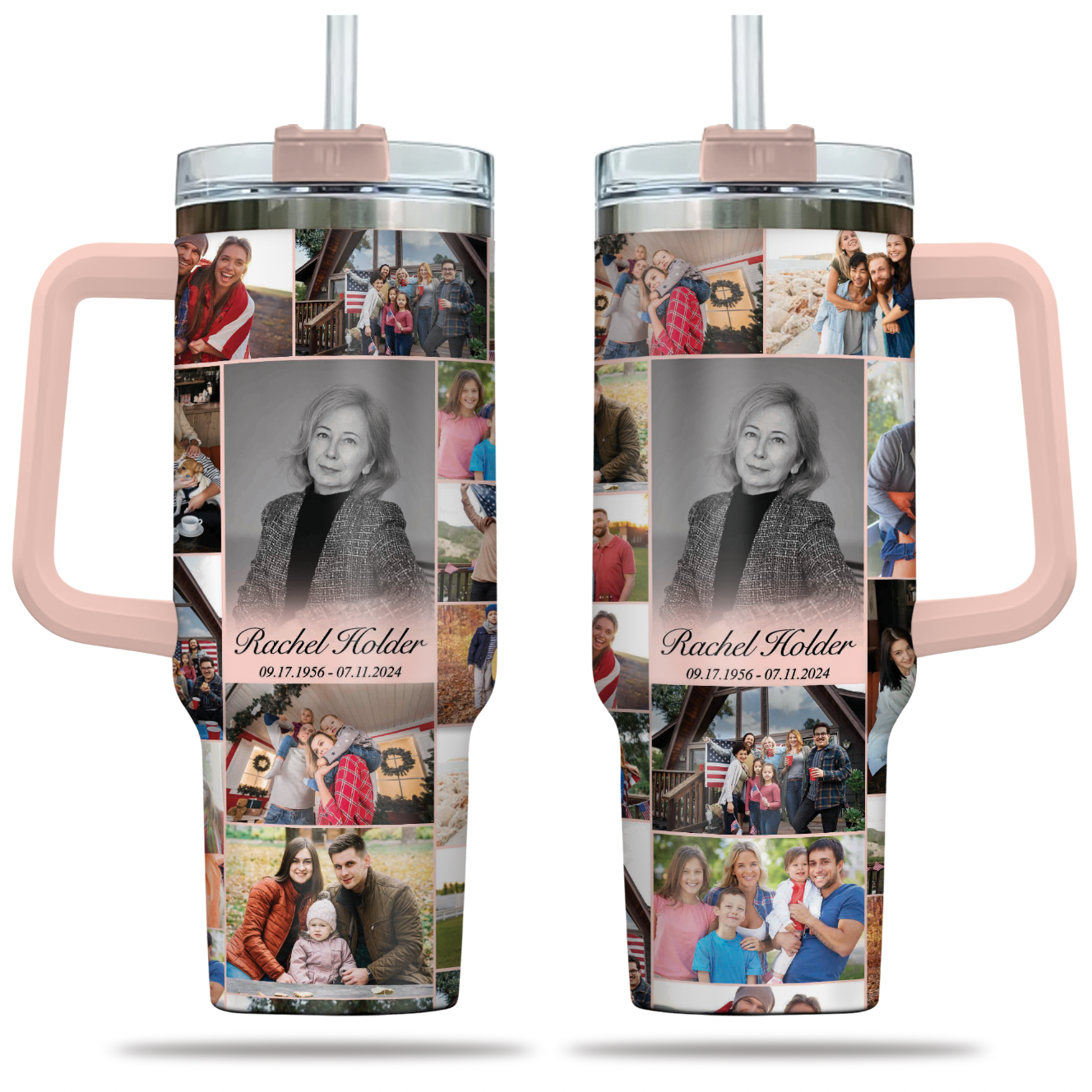 Personalized Memorial Tumbler for Loss of Mother with Photo Collage & Text on Tumbler