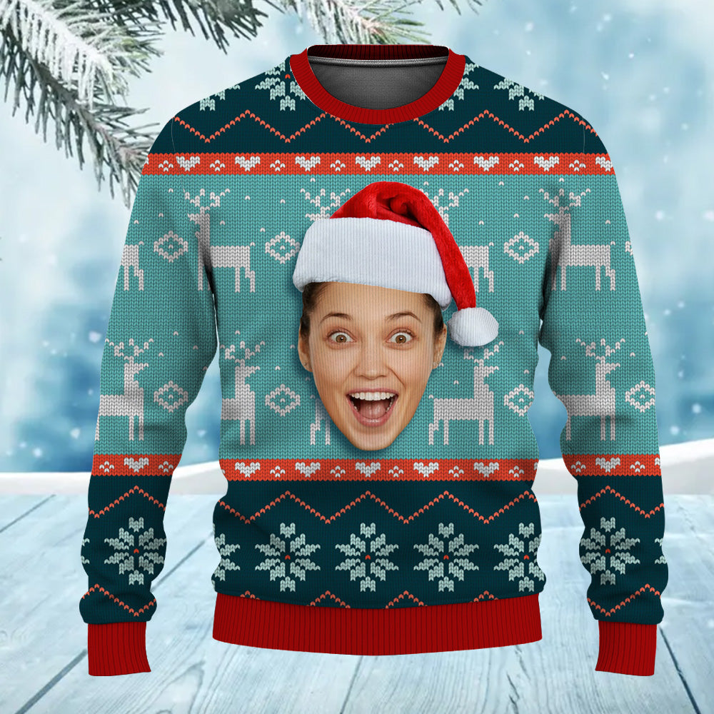 Personalized Upload Your Photo Face on Funny Unisex Ugly Christmas Sweater for Adults & Kids