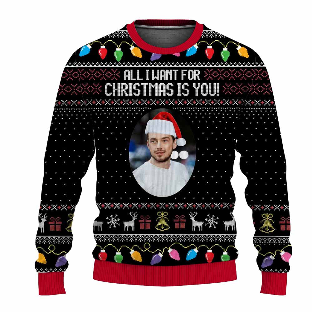 Personalized Your Own Image and Text Funny Ugly Christmas Sweater for Men & Women