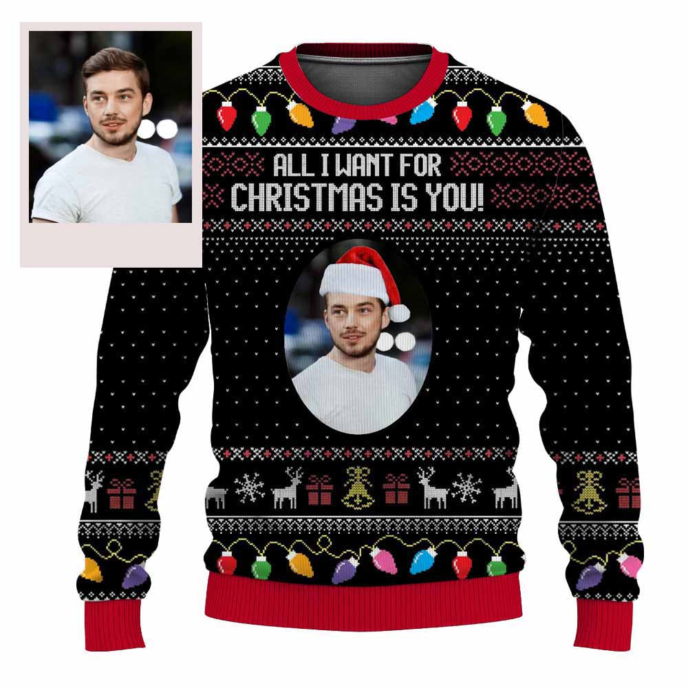 Personalized Your Own Image and Text Funny Ugly Christmas Sweater for Men & Women