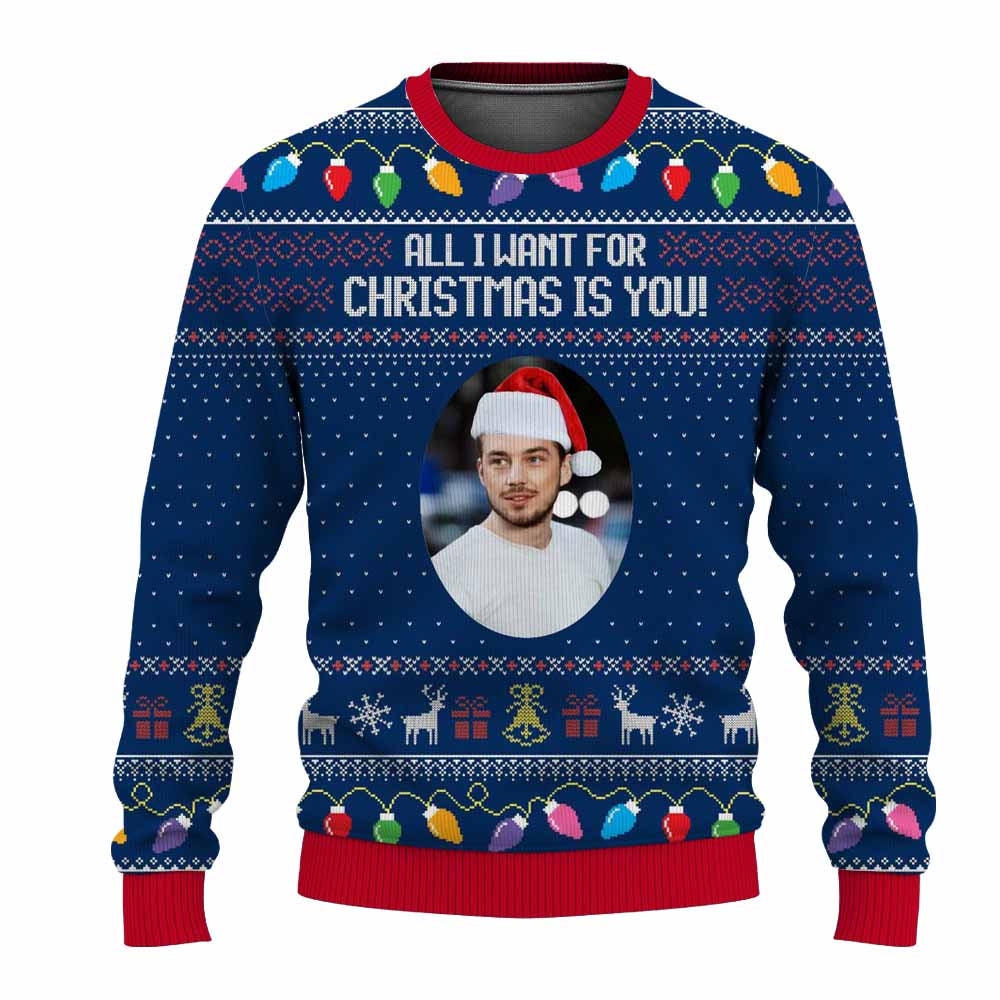 Personalized Your Own Image and Text Funny Ugly Christmas Sweater for Men & Women
