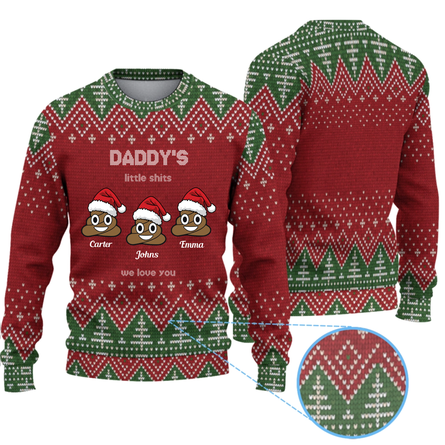 Personalized Daddy's Little Shits Knitted Ugly Sweater - Funny Knitted Ugly Sweater for Dad