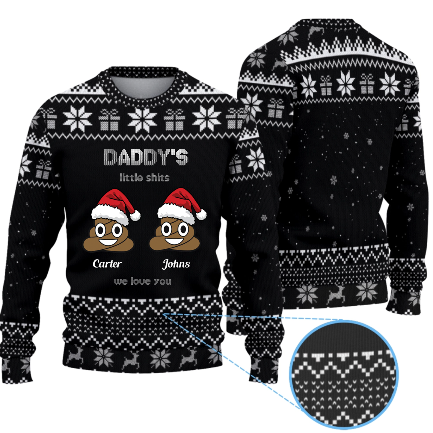 Personalized Daddy's Little Shits Knitted Ugly Sweater - Funny Knitted Ugly Sweater for Dad