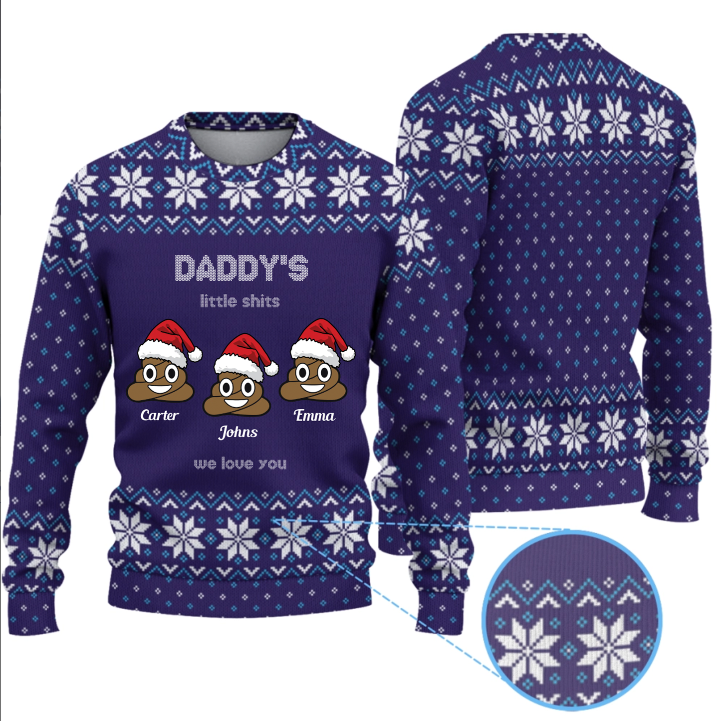 Personalized Grandpa's Little Shits Knitted Ugly Sweater - Funny Knitted Ugly Sweater for Grandpa