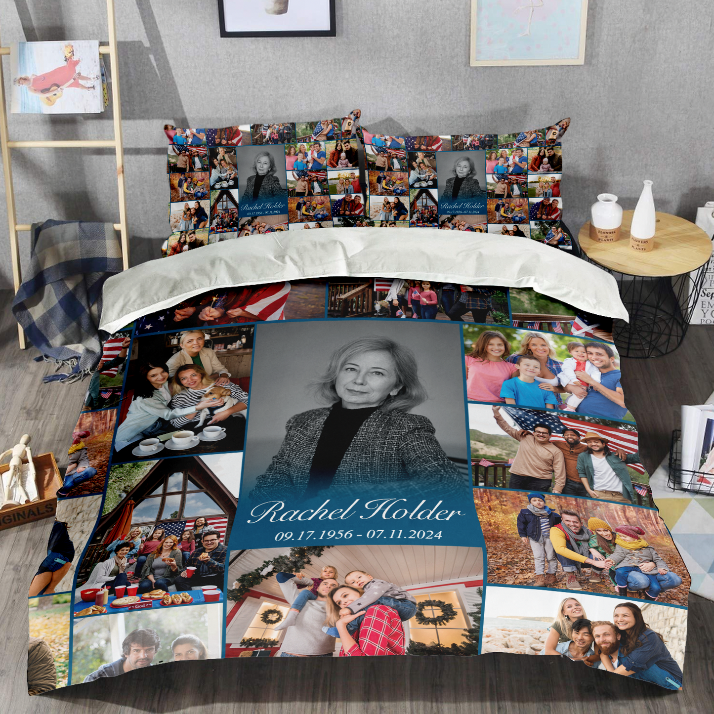 Personalized Memorial Bedding Set for Loss of Mother with Photo Collage & Text on Bedding Set