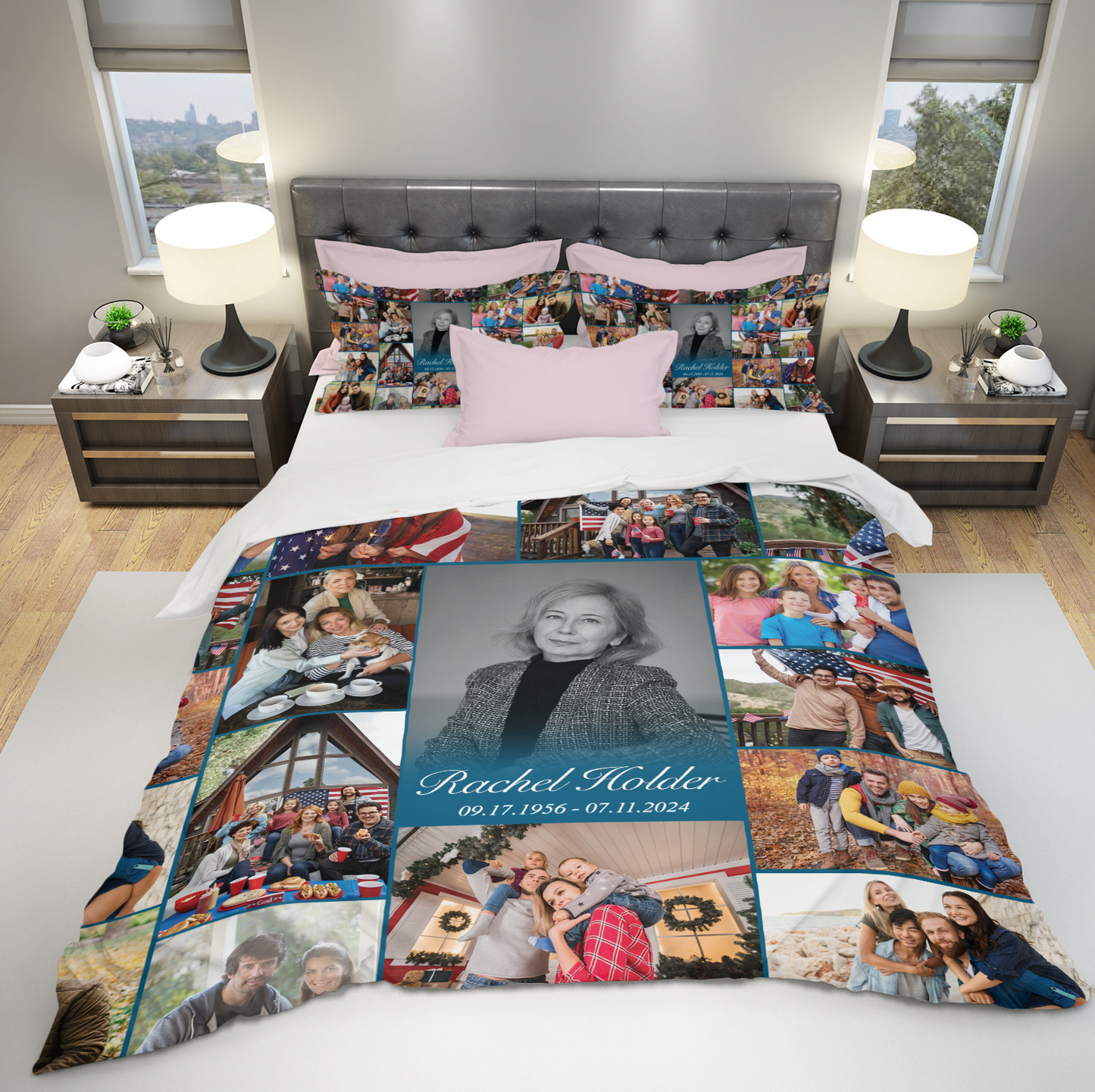 Personalized Memorial Bedding Set for Loss of Mother with Photo Collage & Text on Bedding Set